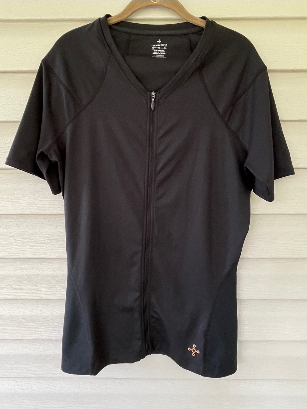 Tommie Copper Black Copper and Zinc Infused Short Sleeve Zip Active Top XL